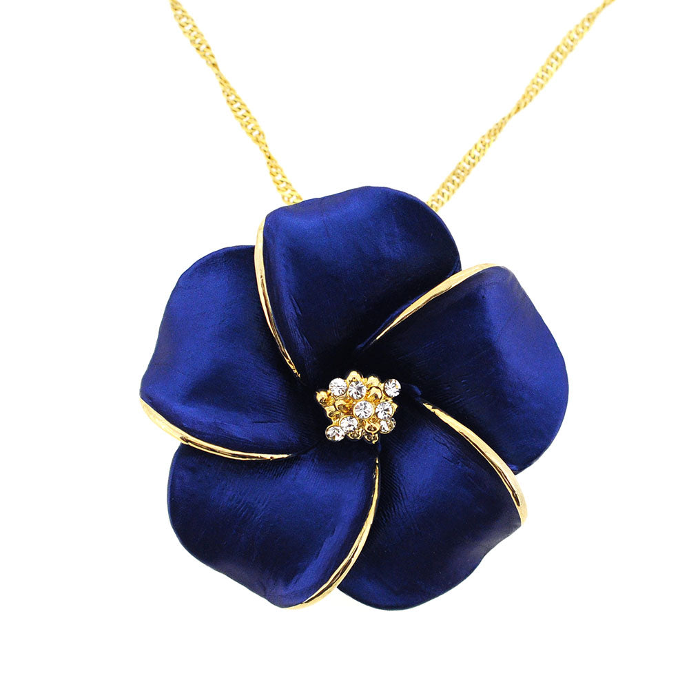 Blue Hawaiian Plumeria Flower Swarovski Crystal Pin Brooch And Pendant(Chain No Included)