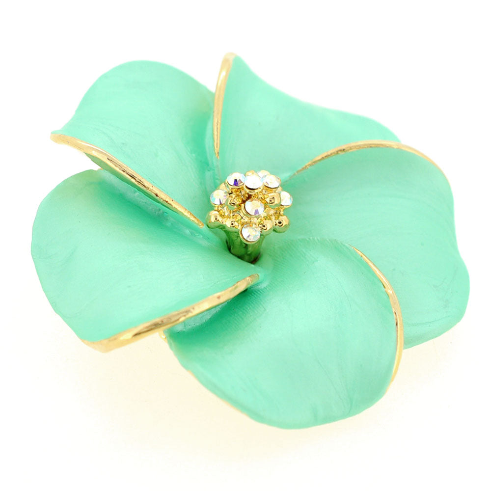 Green Hawaiian Plumeria Flower Swarovski Crystal Pin Brooch And Pendant