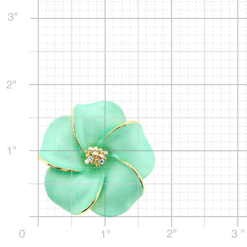 Green Hawaiian Plumeria Flower Swarovski Crystal Pin Brooch And Pendant