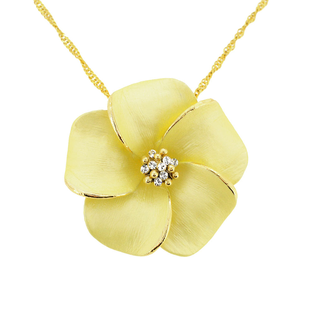 Yellow Hawaiian Plumeria Swarovski Crystal Flower Pin Brooch And Pendant