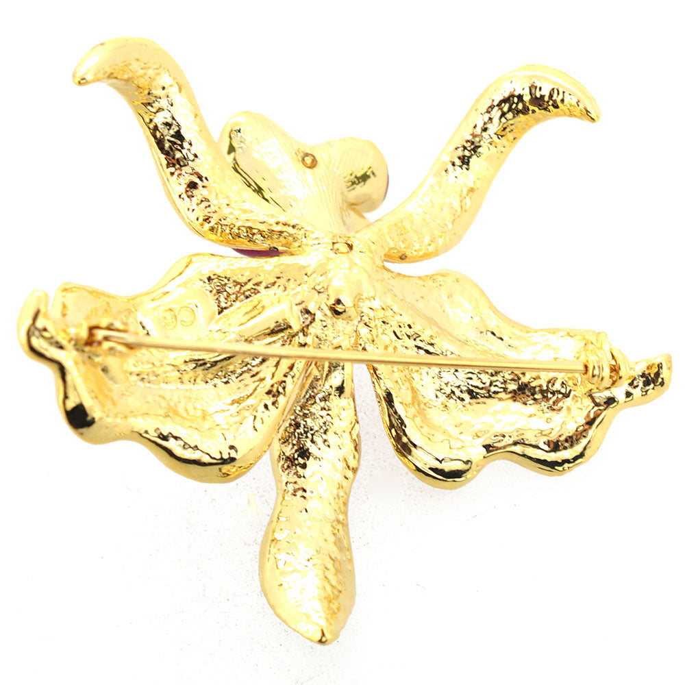 Fuchsia Pink Orchid Flower Swarovski Crystal Pin Brooch