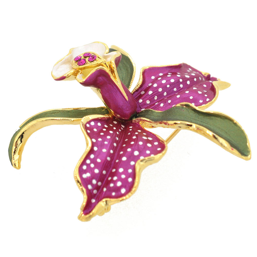 Fuchsia Pink Orchid Flower Swarovski Crystal Pin Brooch