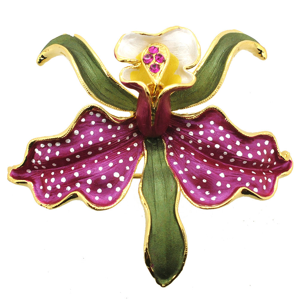 Fuchsia Pink Orchid Flower Swarovski Crystal Pin Brooch