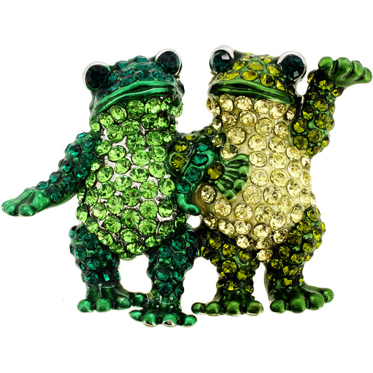 Multi Green Couple Frog Crystal Pin Brooch