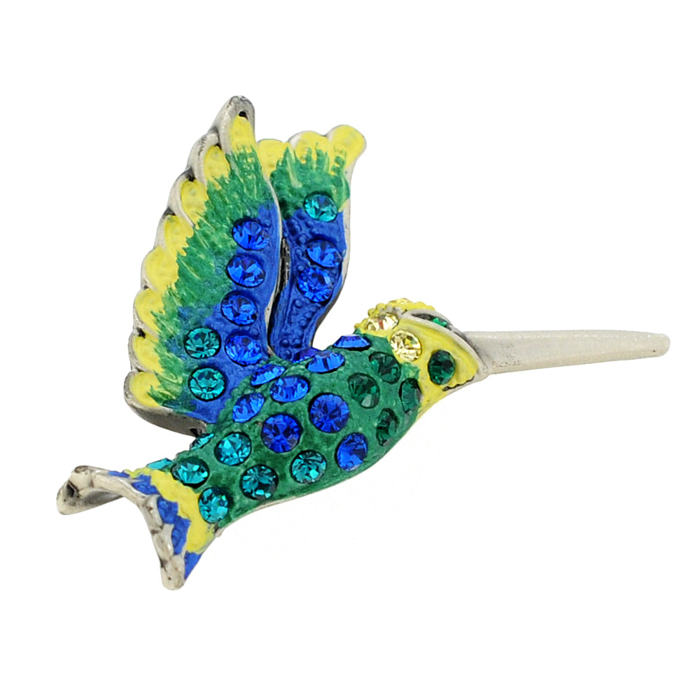 Green Hummingbird Swarovski Crystal Bird Pin Brooch