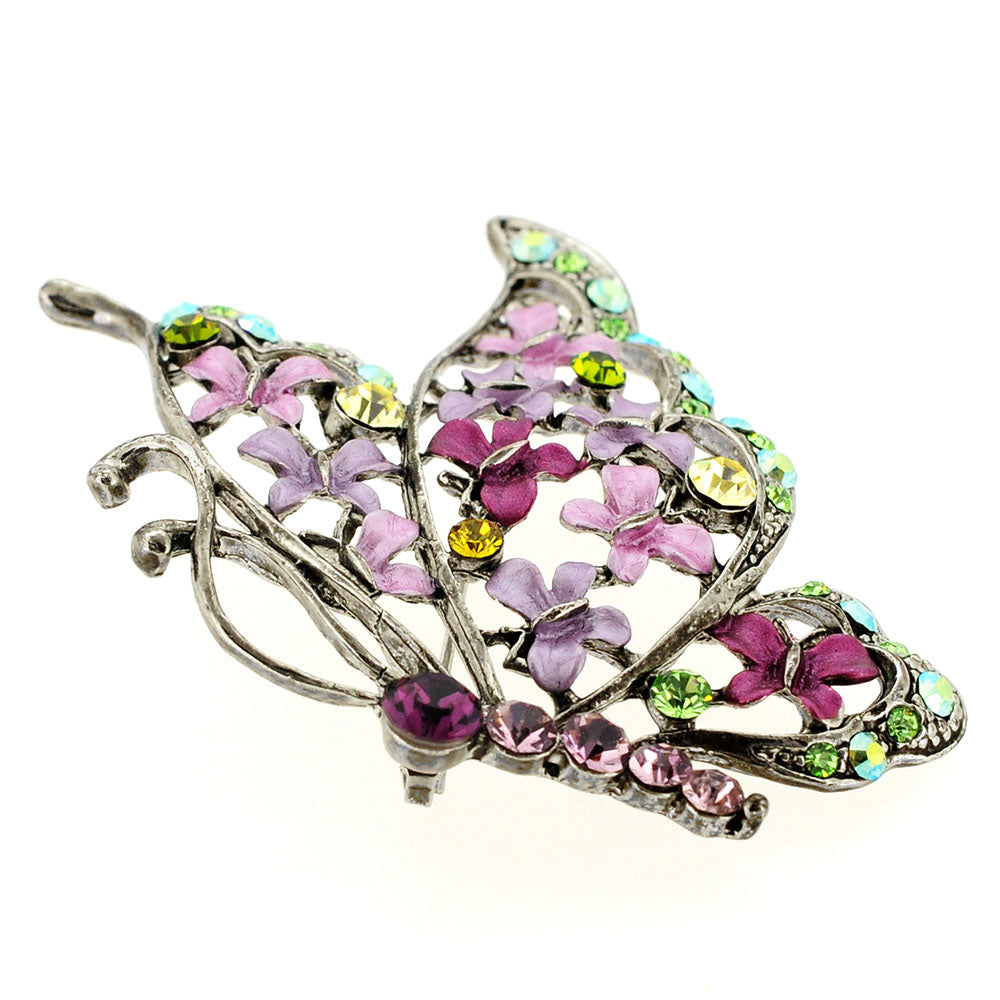 Multi Purple Flying Butterfly Swarovski Crystal Brooch Pin