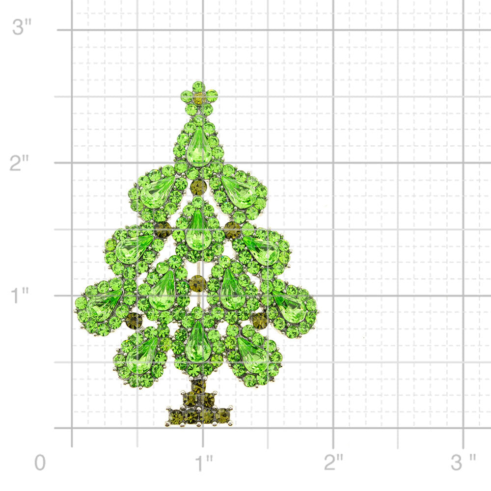 Green Christmas Tree Crystal Pin Brooch