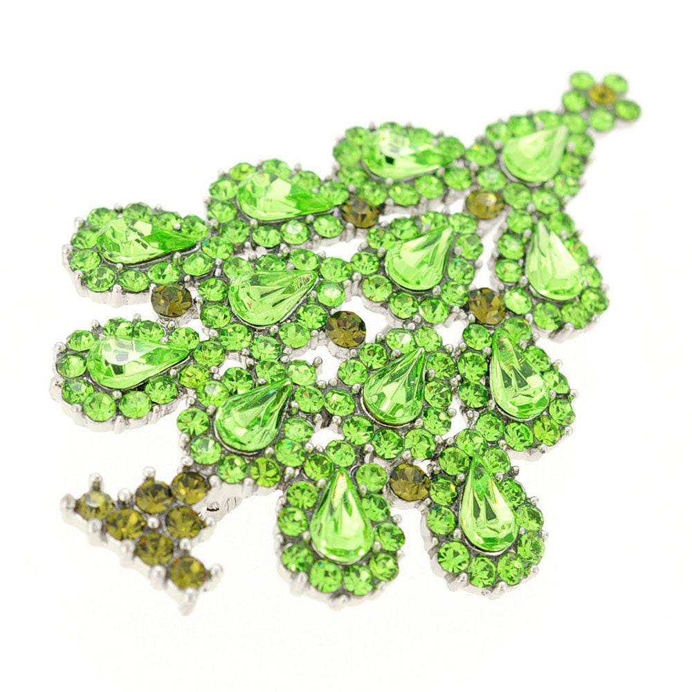 Green Christmas Tree Crystal Pin Brooch