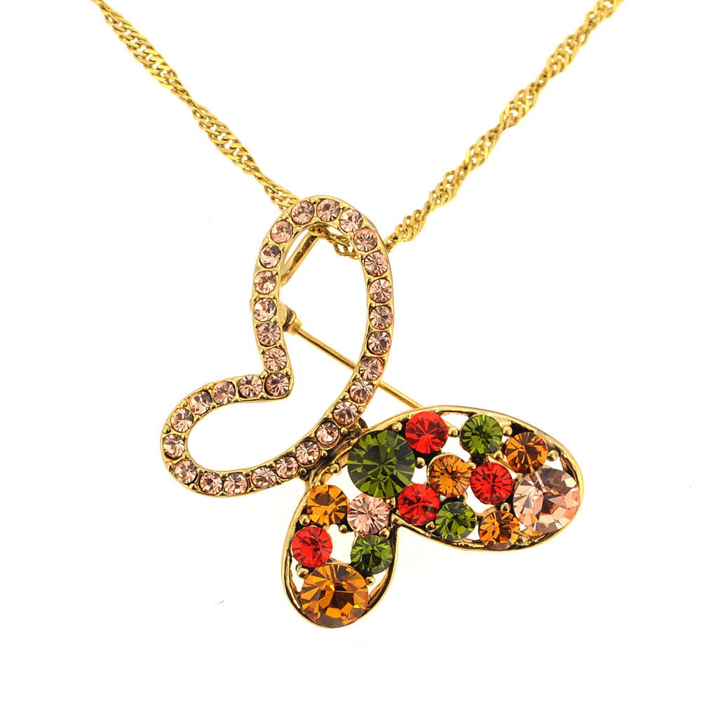 Multicolor Butterfly Swarovski Crystal Pin Brooch and Pendant
