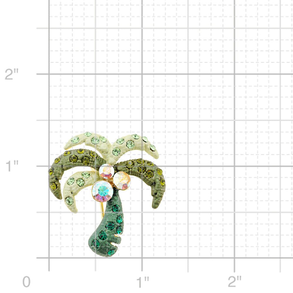 Green Coconut Palm Tree Crystal Pin Brooch