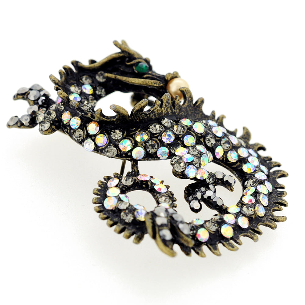 Vintage Style Chinese Dragon Crystal Pin Brooch And Pendant