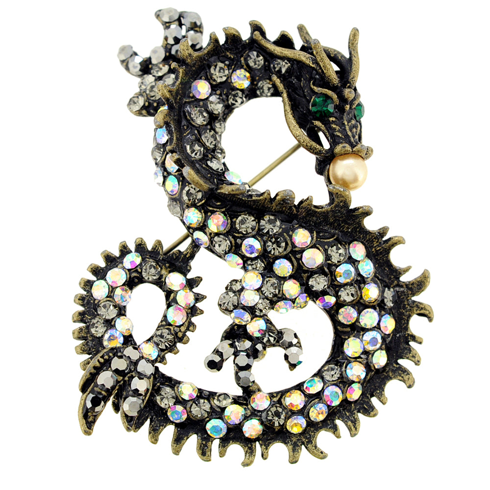Vintage Style Chinese Dragon Crystal Pin Brooch And Pendant