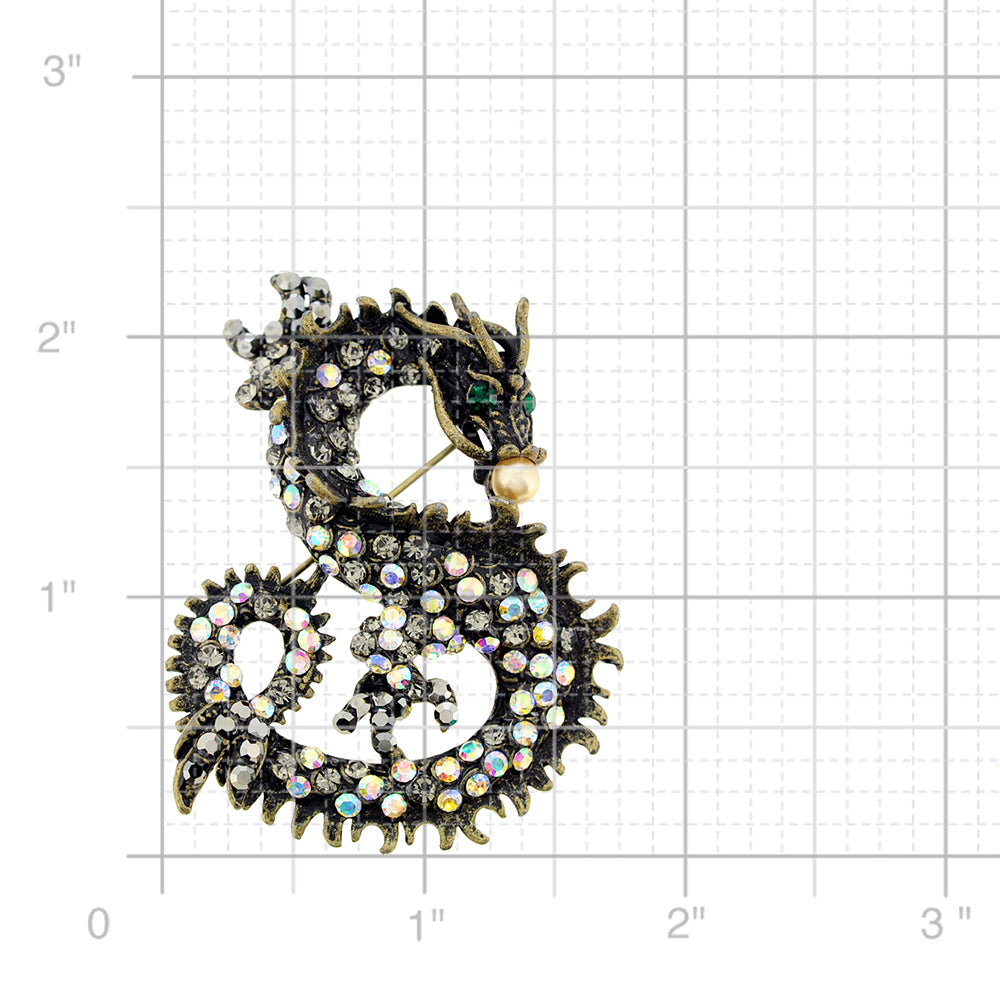 Vintage Style Chinese Dragon Crystal Pin Brooch And Pendant