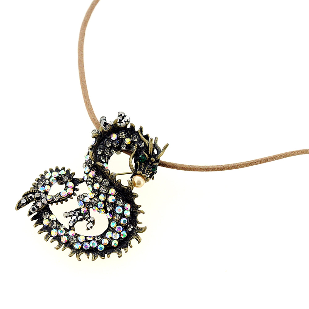 Vintage Style Chinese Dragon Crystal Pin Brooch And Pendant