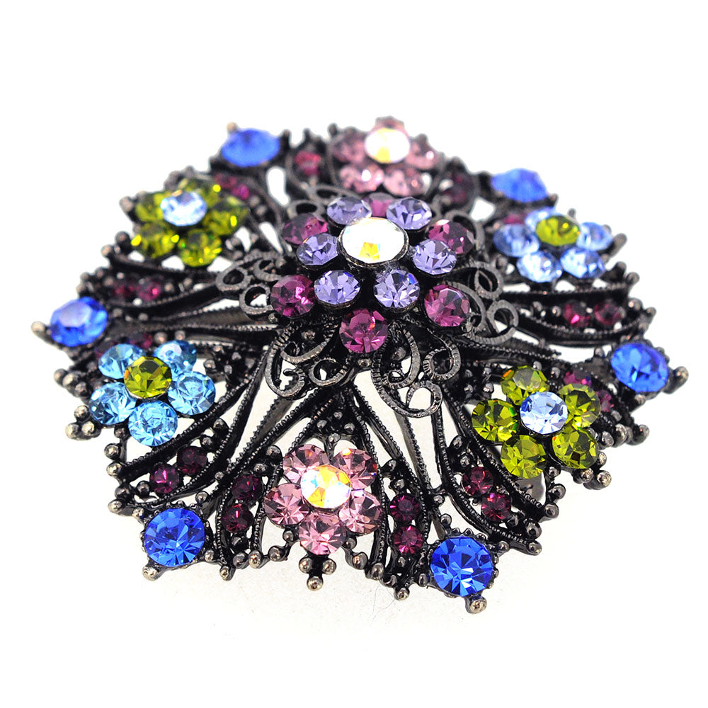 Multicolor Flower Bridal Wedding Swarovski Crystal Pin Brooch and Pendant