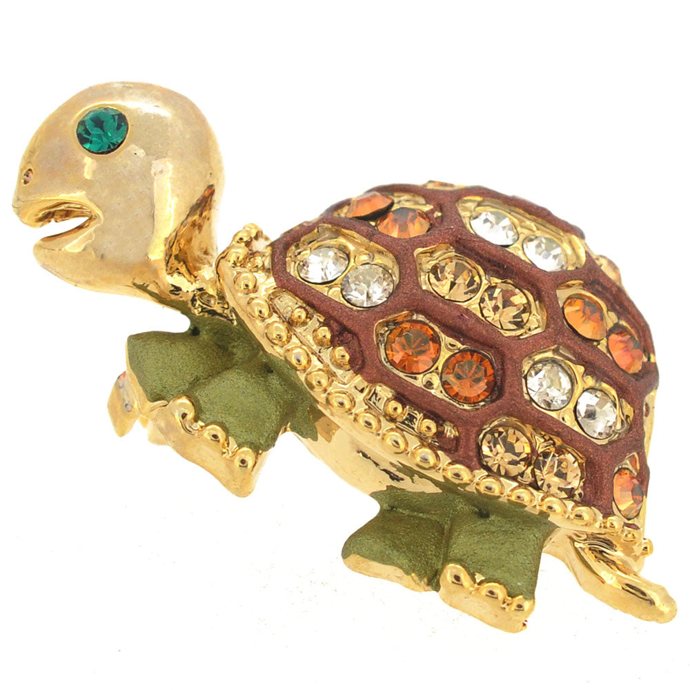 Brown Green Turtle Swarovski Crystal Brooches Pins