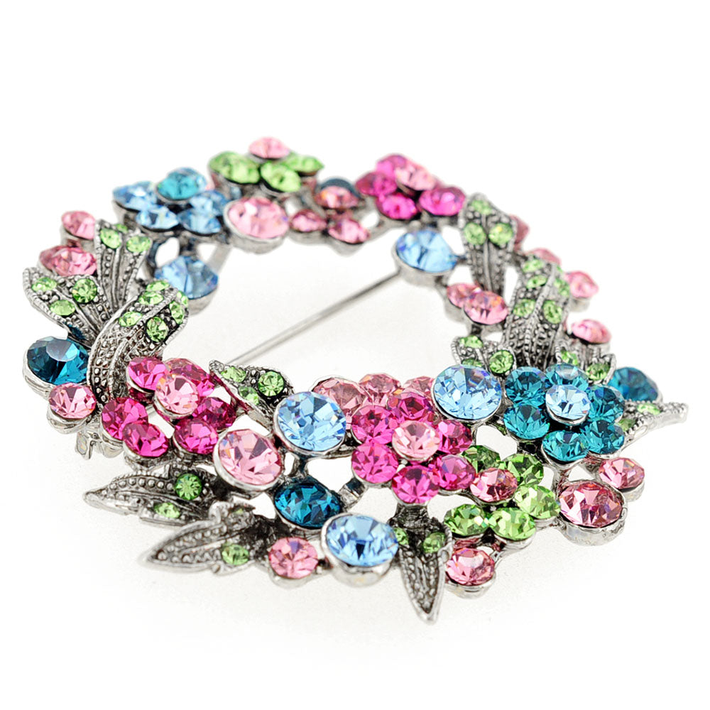 Multicolor Flower Wreath Crystal Pin Brooch and Pendant