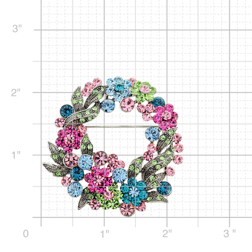 Multicolor Flower Wreath Crystal Pin Brooch and Pendant