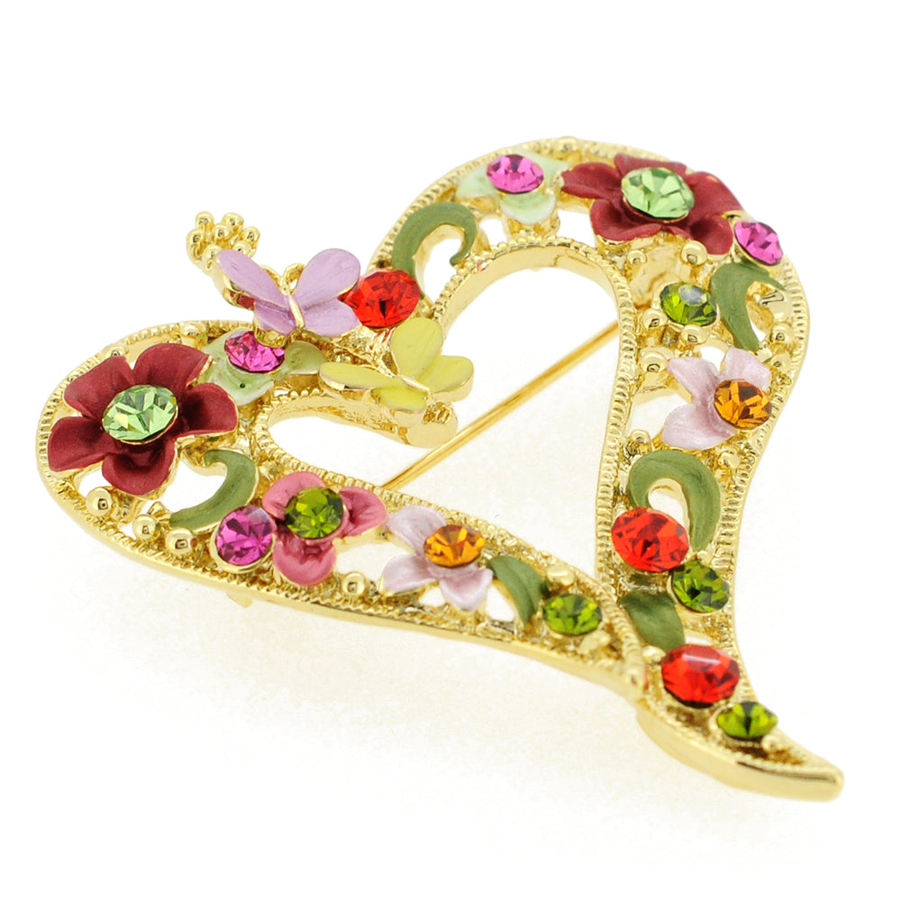 Red Multicolor Butterfly And Flower Heart Swarovski Crystal Pin Brooch And Pendant