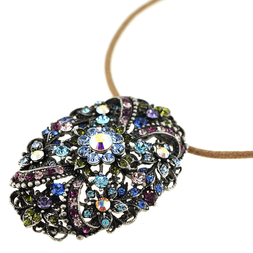 Multicolor Flower Swarovski Crystal Antique Style Pin Brooch and Pendant