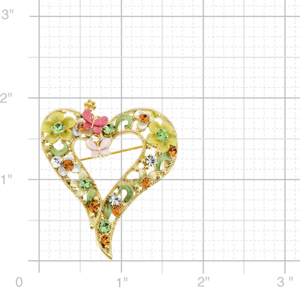 Pink Multicolor Butterfly and Flower Heart Swarovski Crystal Pin Brooch