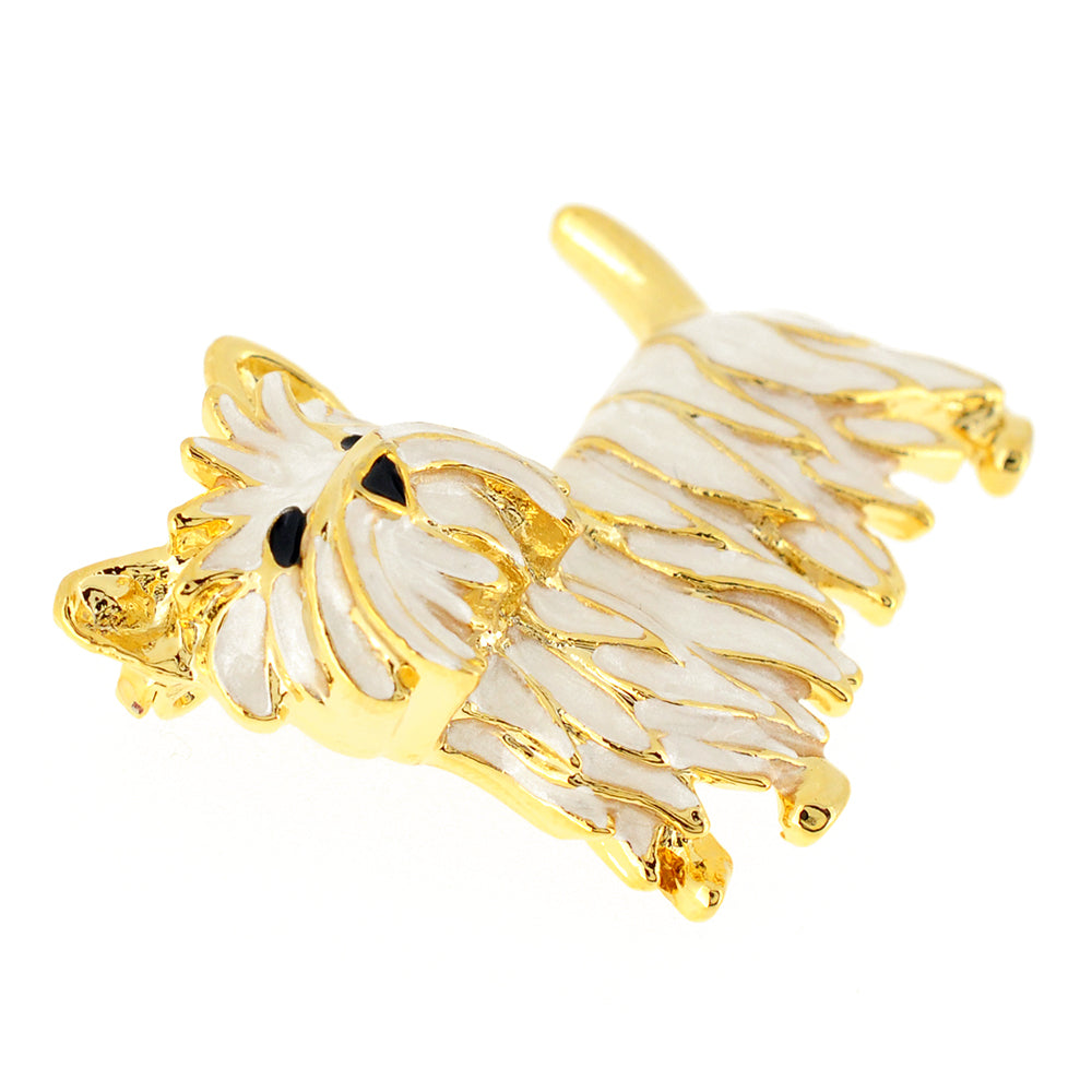 White Enamel Scottie West Terrier Dog Pin Brooch