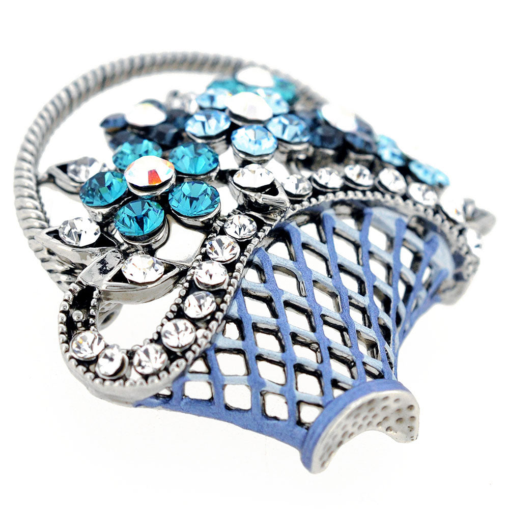 Blue Flower Basket Swarovski Crystal Pin Brooch