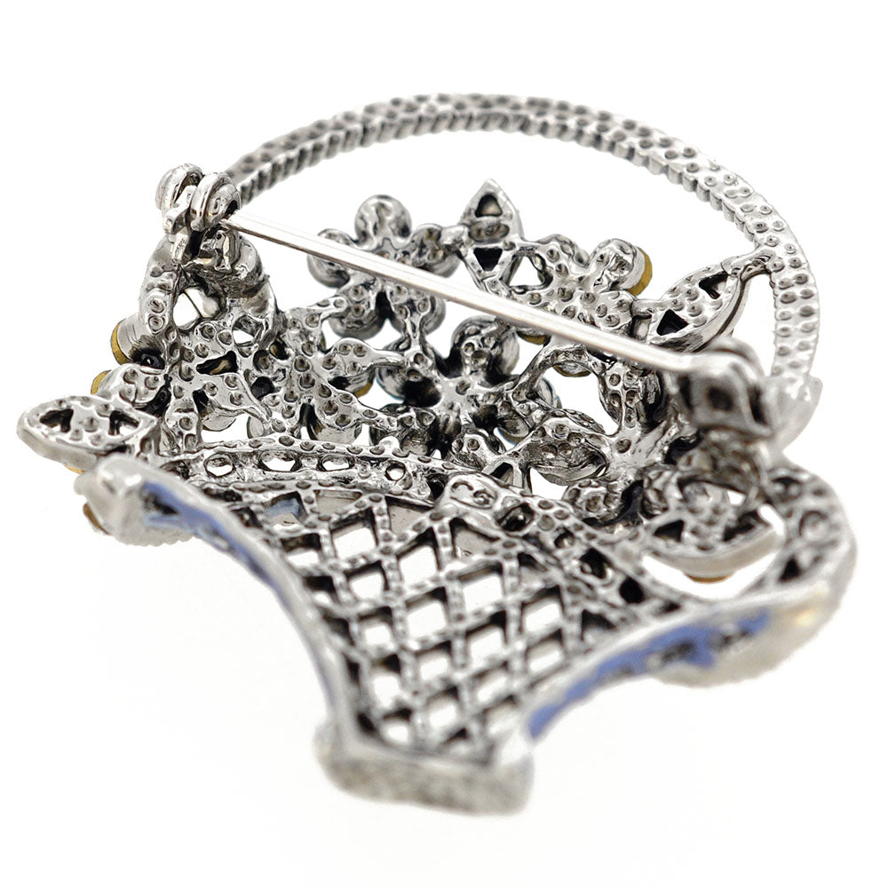 Blue Flower Basket Swarovski Crystal Pin Brooch