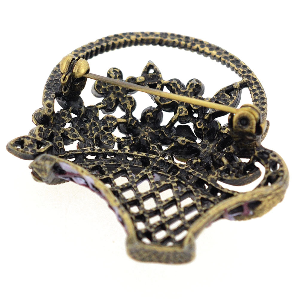 Purple Flower Basket Antique Style Crystal Pin Brooch
