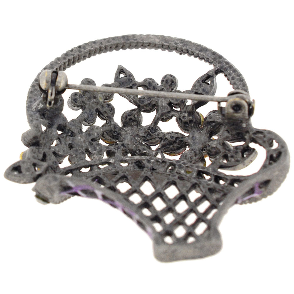 Flower Basket Swarovski Crystal Antique Style Pin Brooch