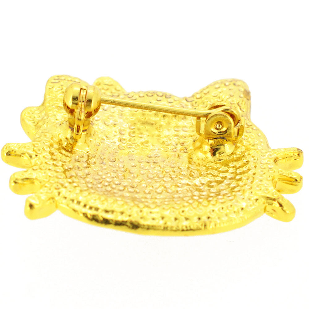 Crystal Kitty Bow Pin Brooch