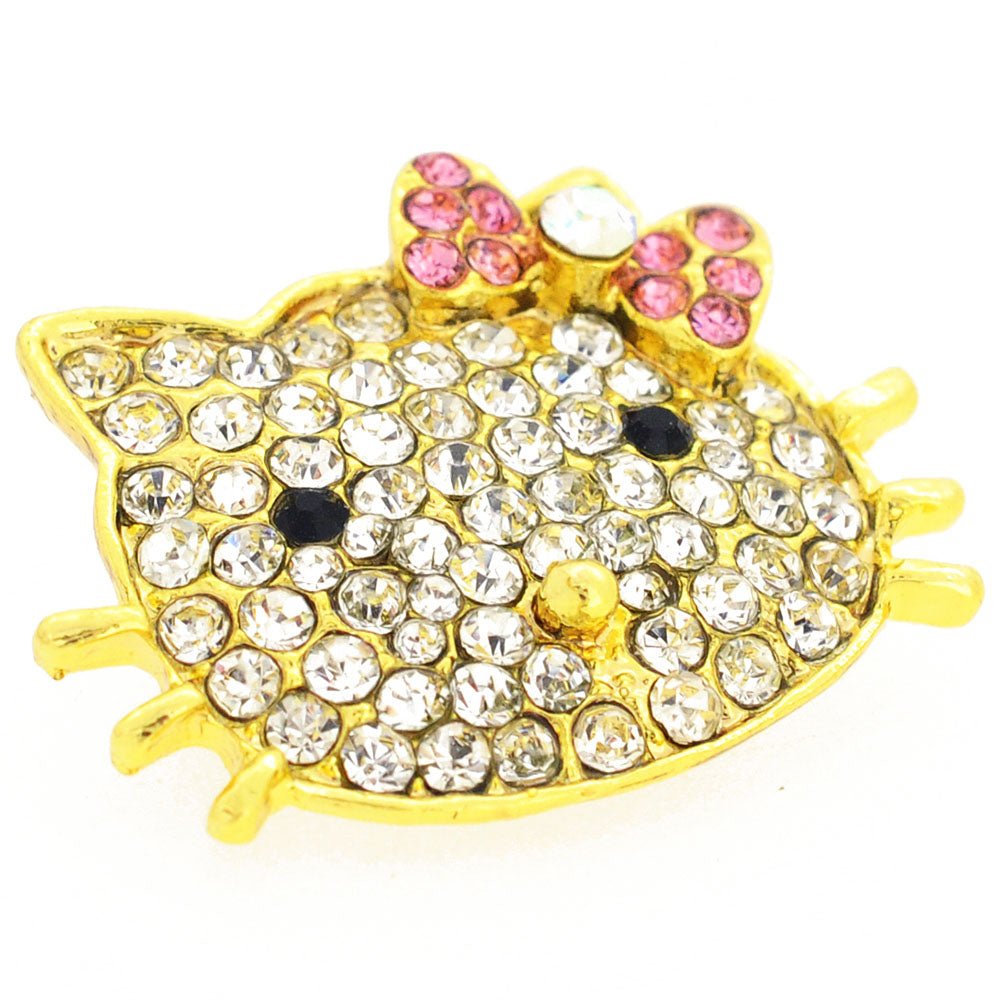 Crystal Kitty Bow Pin Brooch