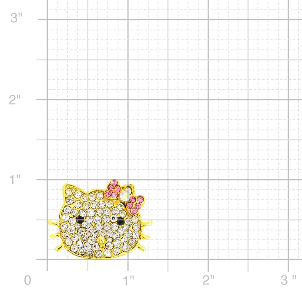 Crystal Kitty Bow Pin Brooch