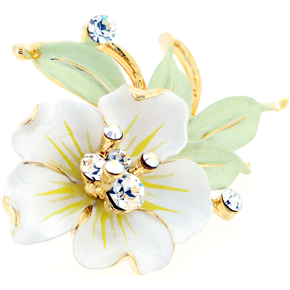 White Flower Swarovski Crystal Pin Brooch