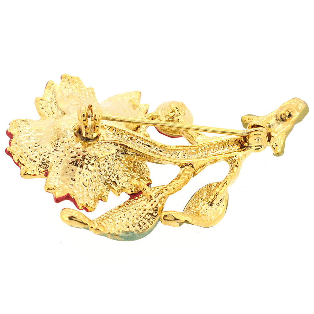 Red Flower Swarovski Crystal Pin Brooch