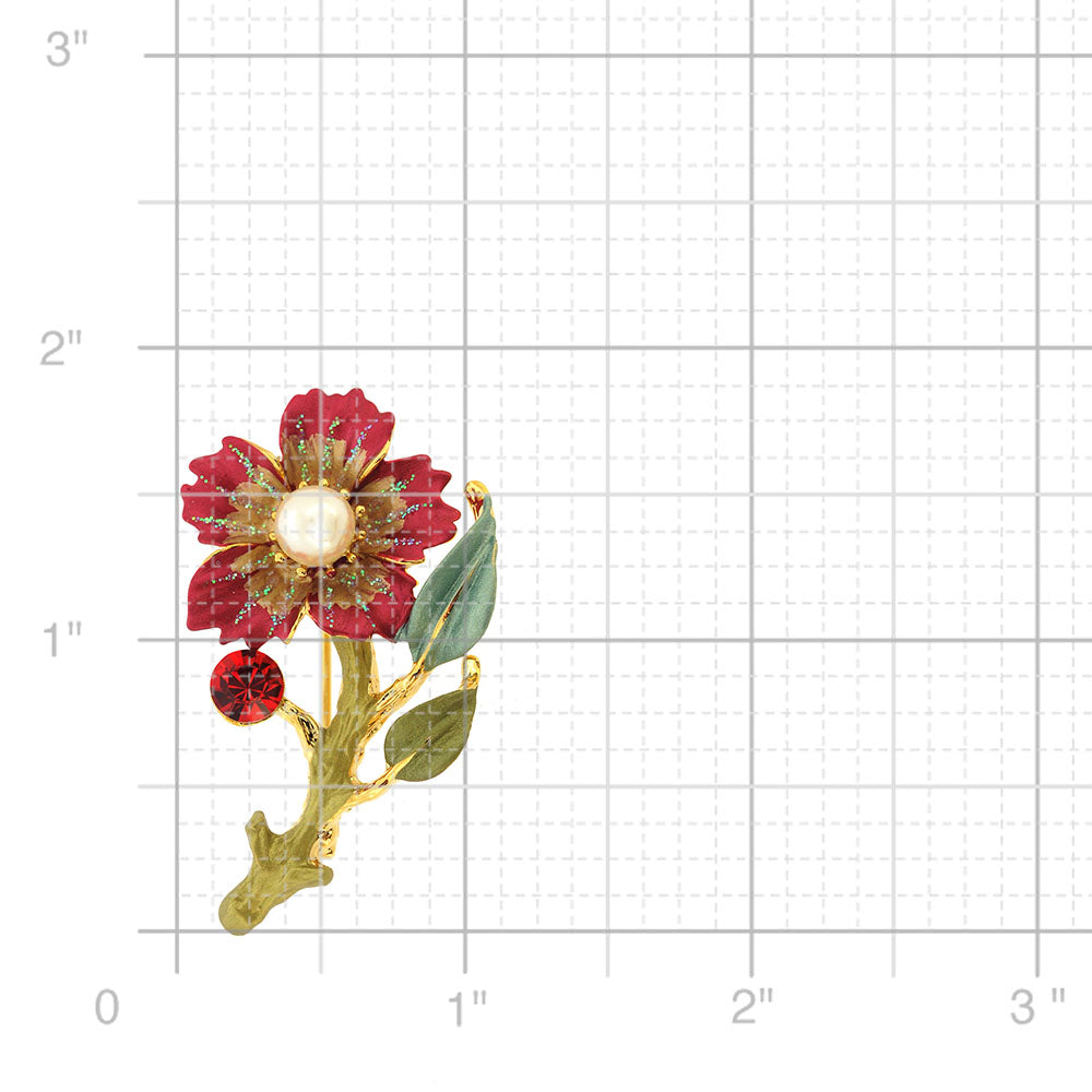 Red Flower Swarovski Crystal Pin Brooch