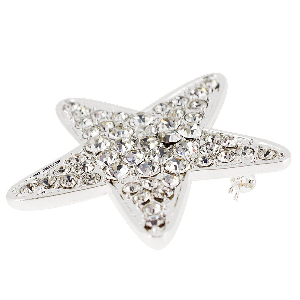 Chrome Star Crystal Brooch Pin