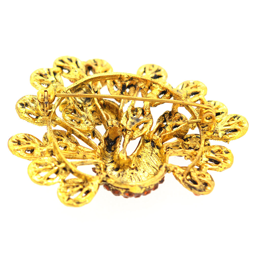 Golden Multicolor Peacock Crystal Brooch Pin