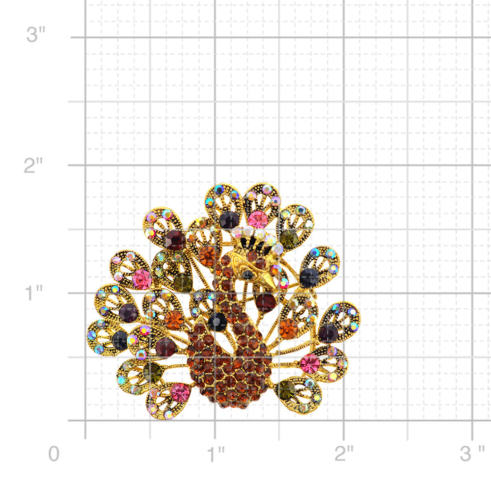 Golden Multicolor Peacock Crystal Brooch Pin