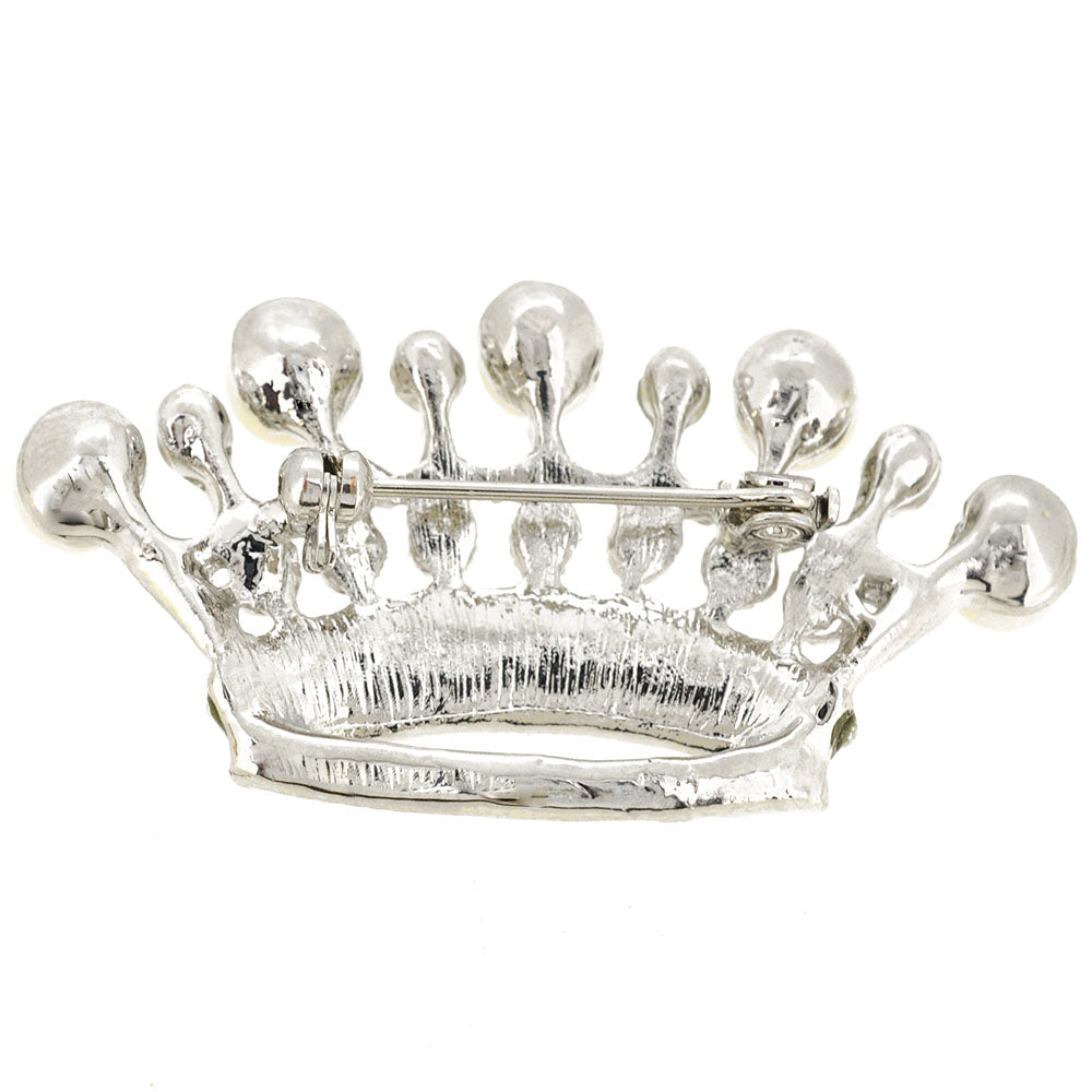 Silver Crown With Pearl Brooch Pin