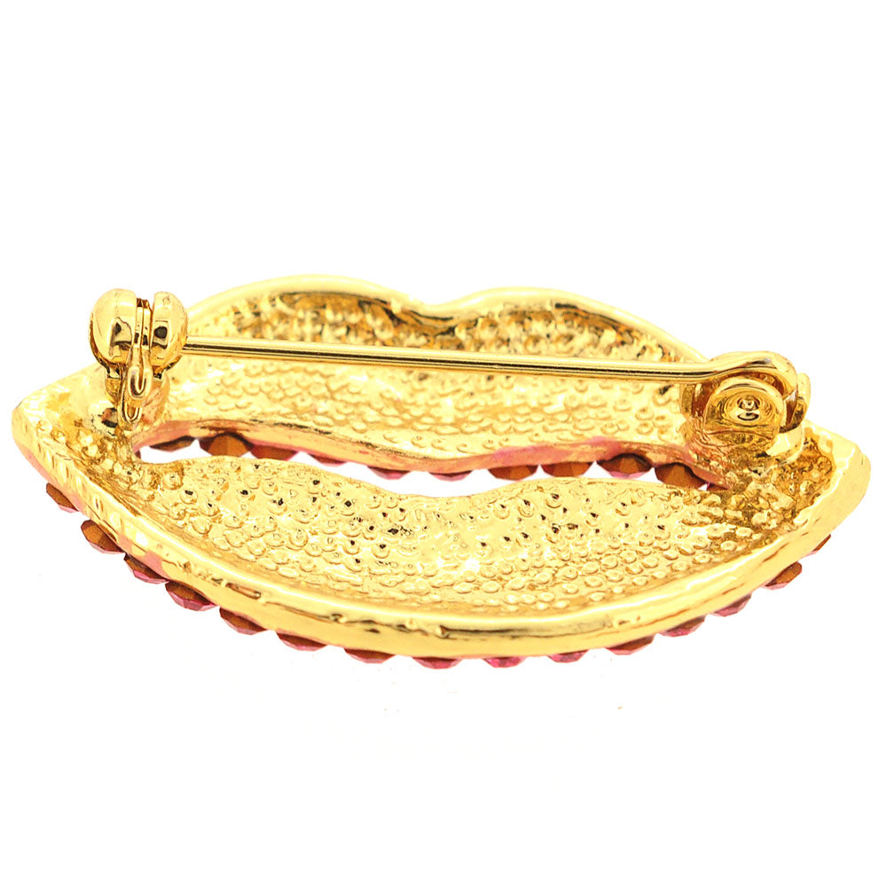 Pink Lips Crystal Brooch Pin