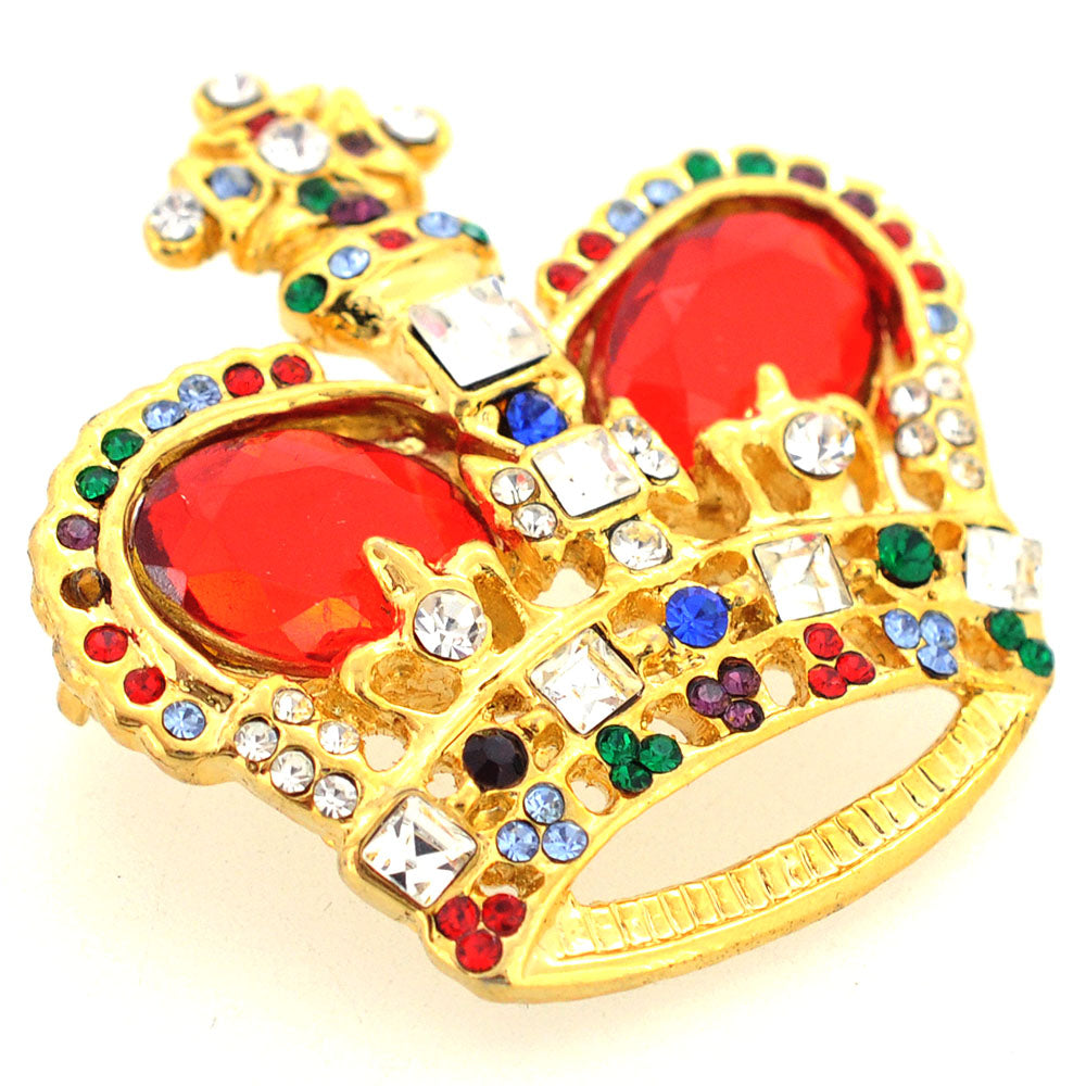 Golden Multicolor Crown Brooch Pin