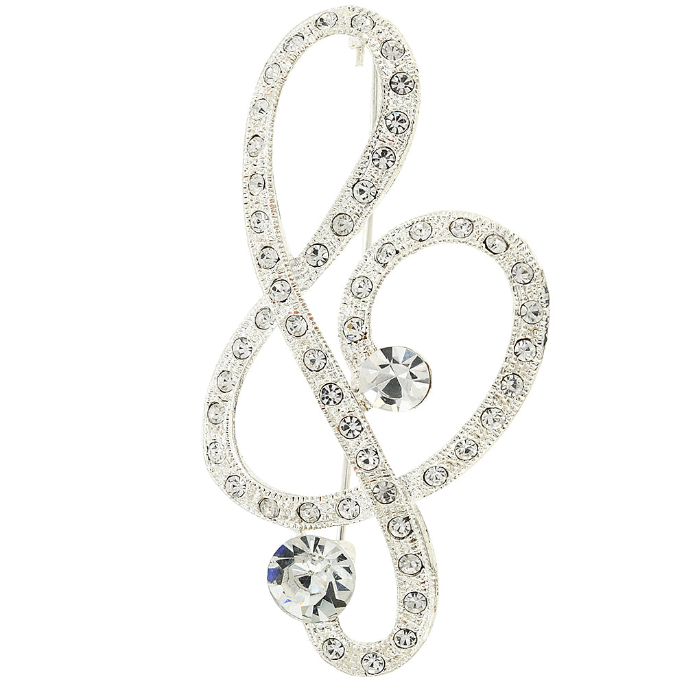 Crystal Music Note Pin Brooch