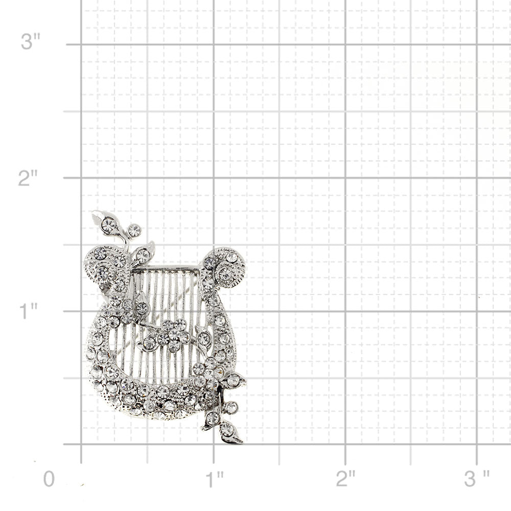 Chrome Harp Music Crystal Pin Brooch