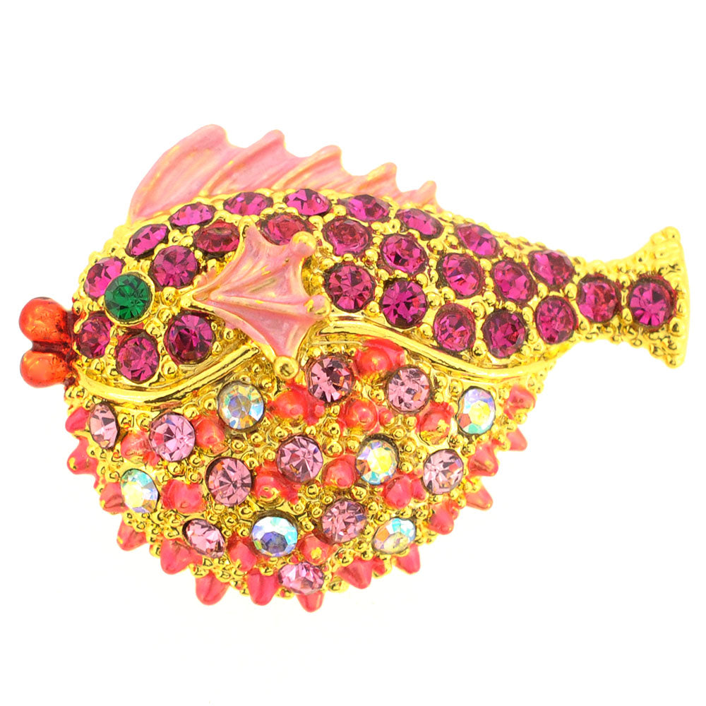 Pink Fish Crystal Brooch Pin