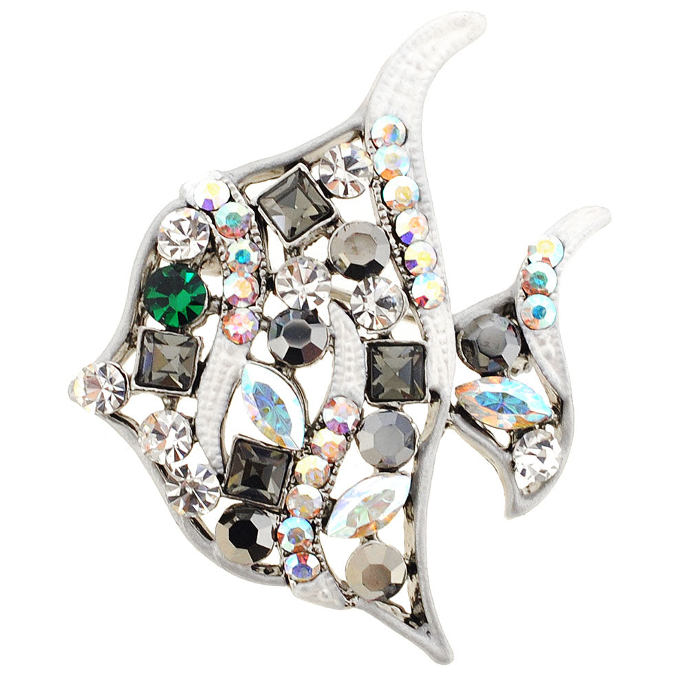 Grey Fish Swarovski Crystal Brooch Pin