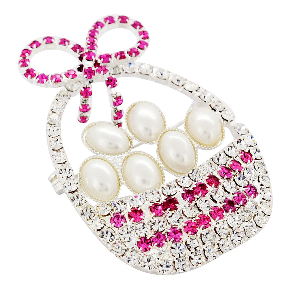Pearl Easter Basket Crystal Brooch Pin