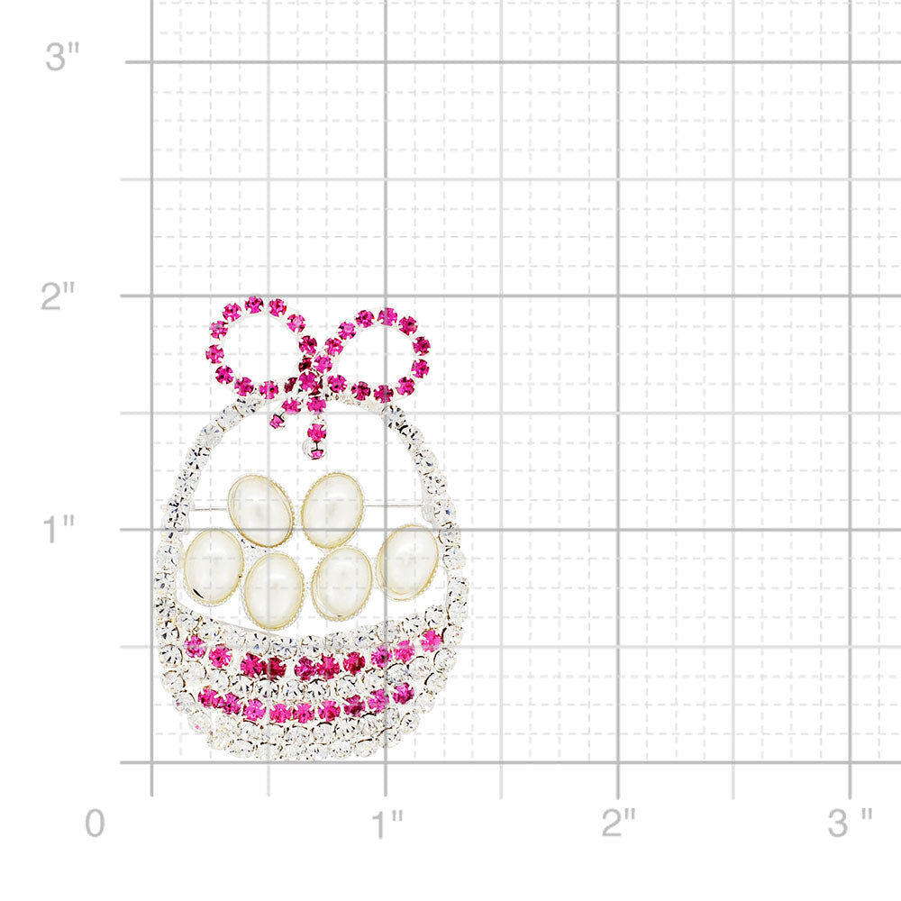 Pearl Easter Basket Crystal Brooch Pin
