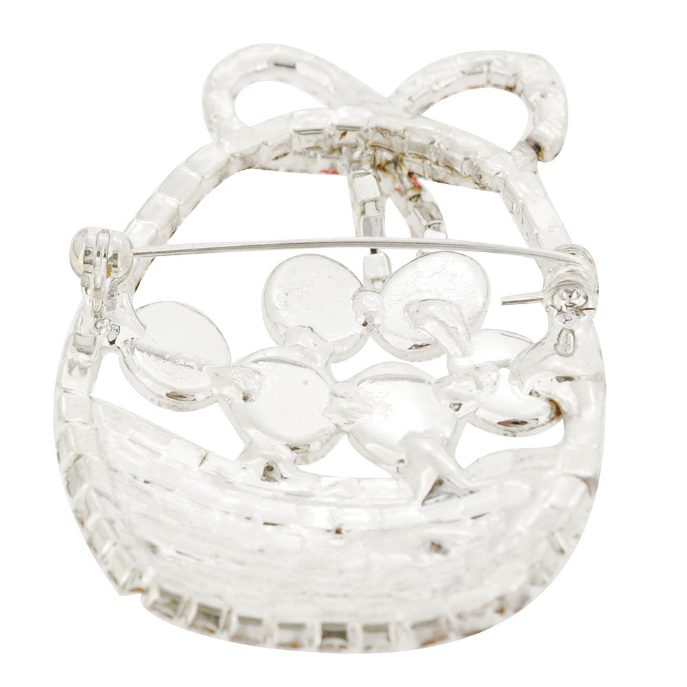 Pearl Easter Basket Crystal Brooch Pin