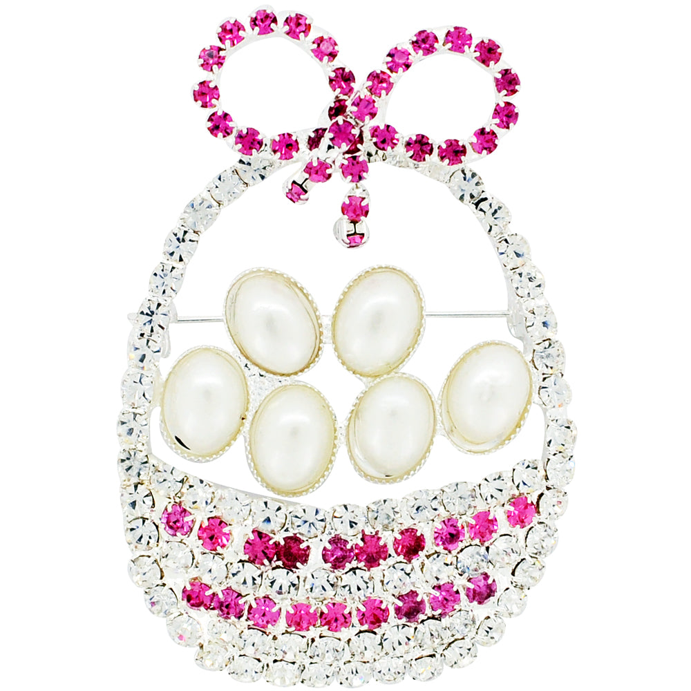 Pearl Easter Basket Crystal Brooch Pin